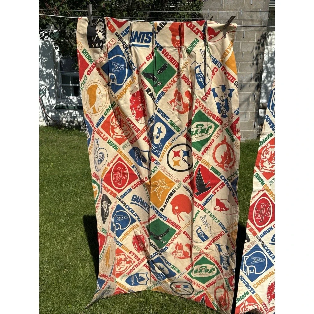 Vtg Set Of 4 1970s NFL Football Teams Logo SEARS Perma-Prest Curtains 150